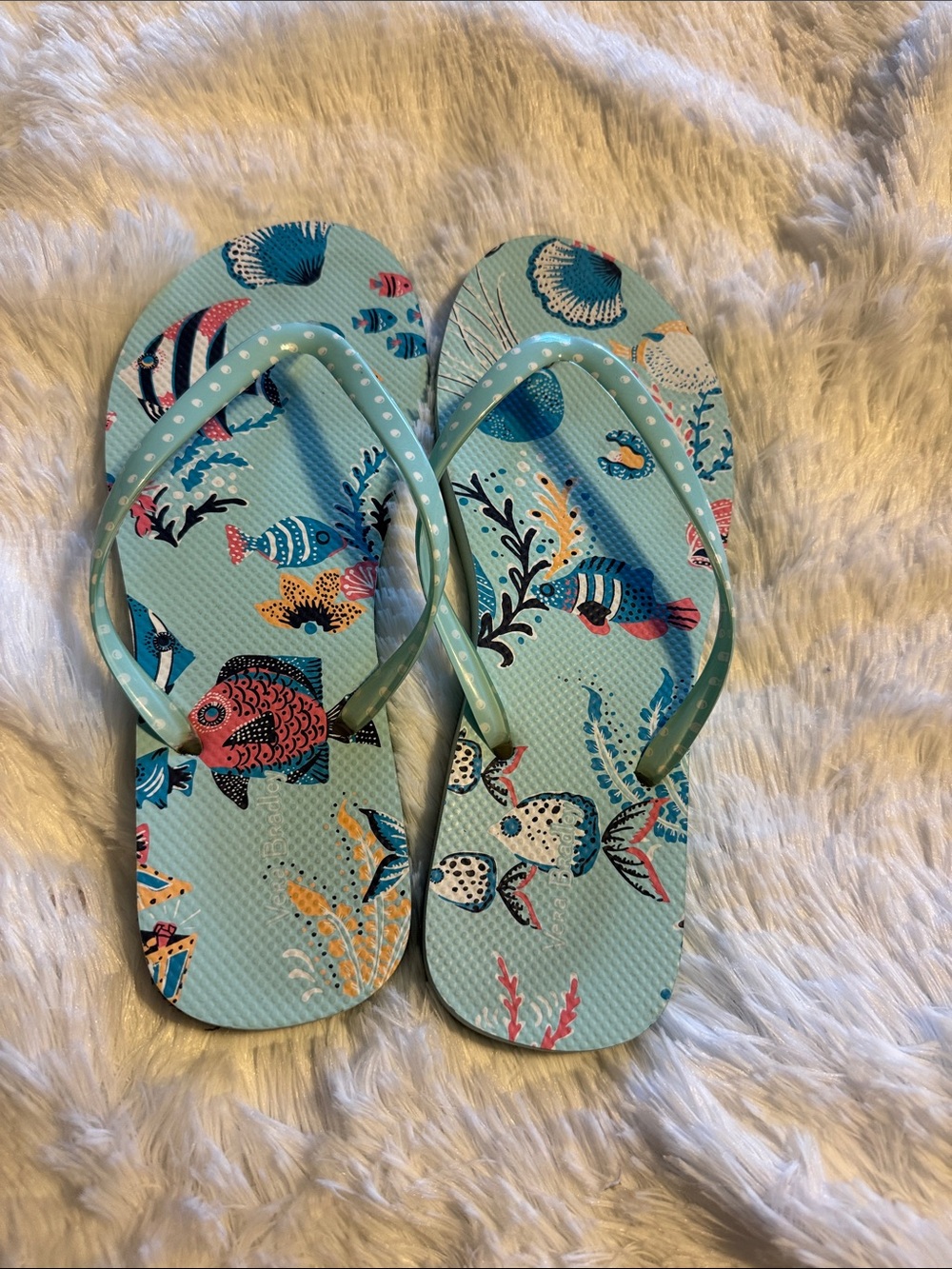 Vera Bradley Aqua Fish Print Flip Flops